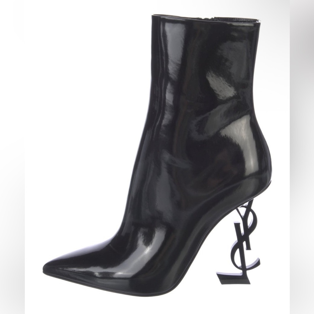 Yves Saint Laurent YSL Opyum 110 Logo Heel Ankle Booties Black EU 36 NWT
